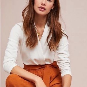 Anthropologie Maeve White Long Sleeve Wrap Top Size Small